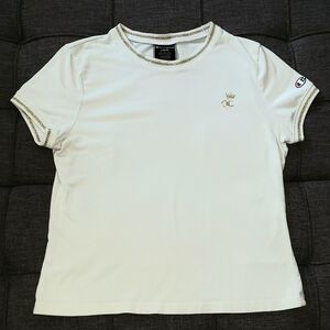 Y2k‎ Champion Ringer tee short sleeve with gold shiny edging around neck LARGE